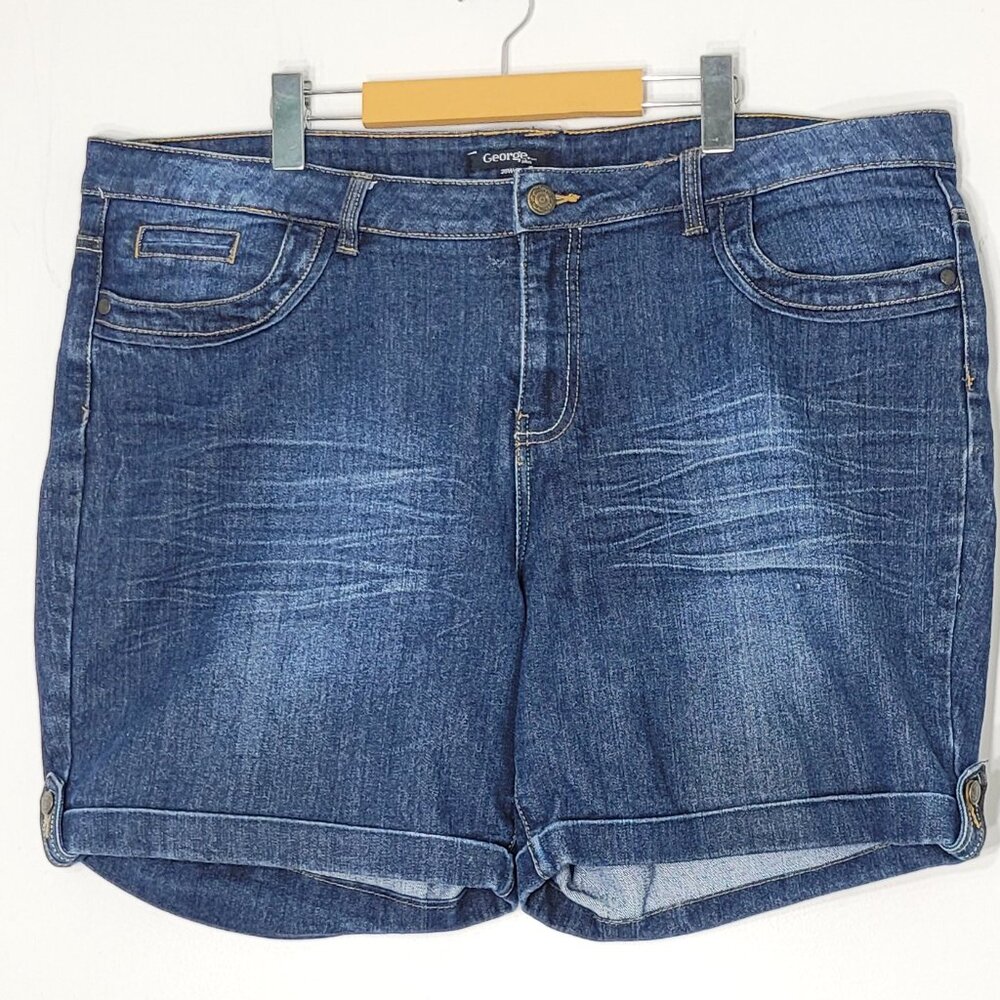 George Plus Women's Blue Denim Front Zipper 4 Pockets Jeans Shorts Size 20W